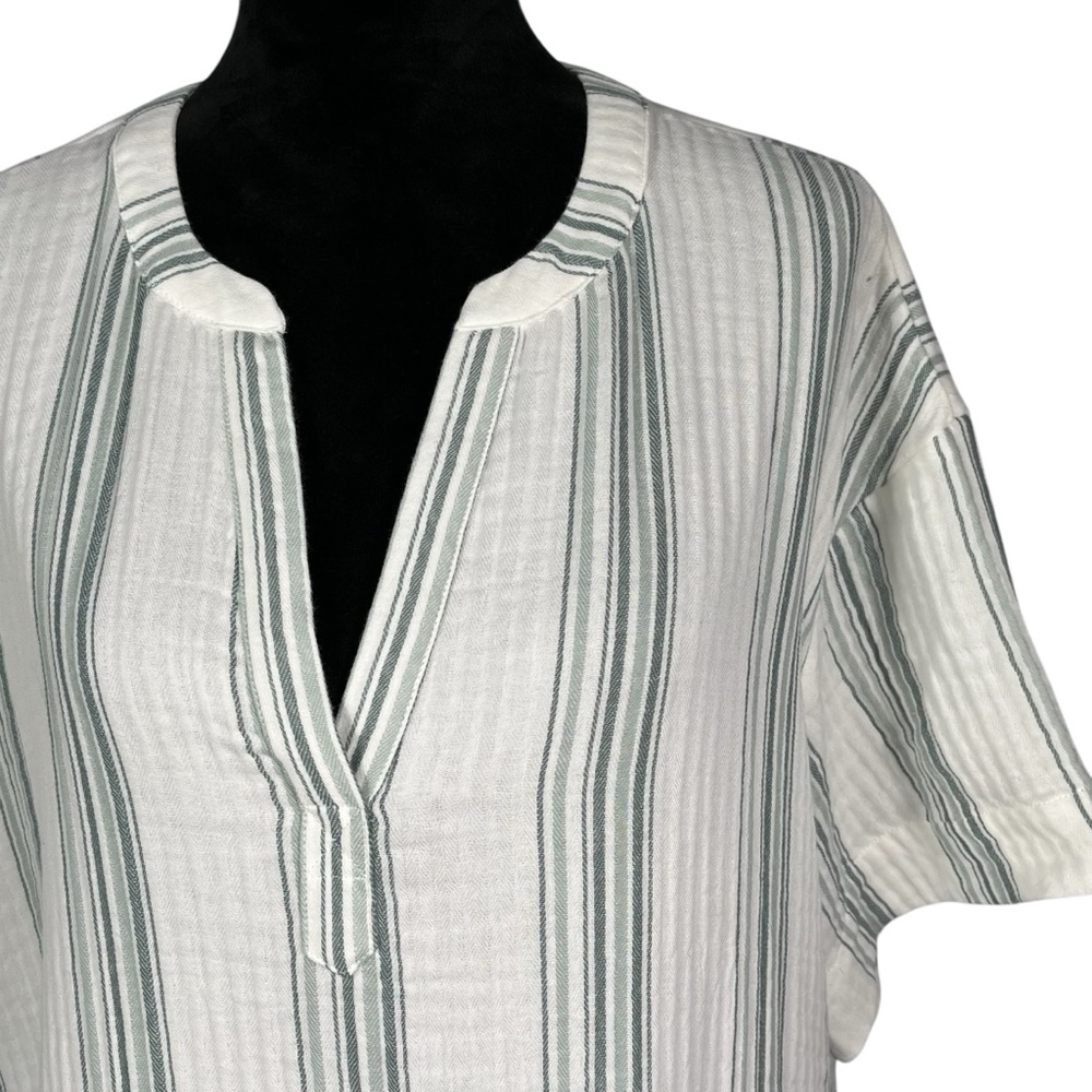 Haven White Gray Maxi Dress Muumuu Short Sleeve Cotton Gauze Striped Loungewear - Picture 5 of 16